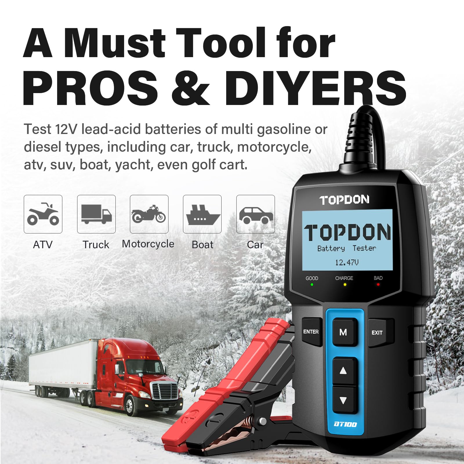 Car Battery Load Tester Digital Cranking - Analizator akumulatorów TOPDON BT100 12V, cyfrowy