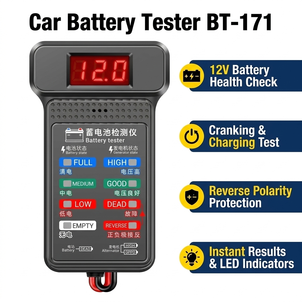 Car Battery Load Tester Digital Cranking - Tester akumulatorów samochodowych, cyfrowy analizator BT-171,
