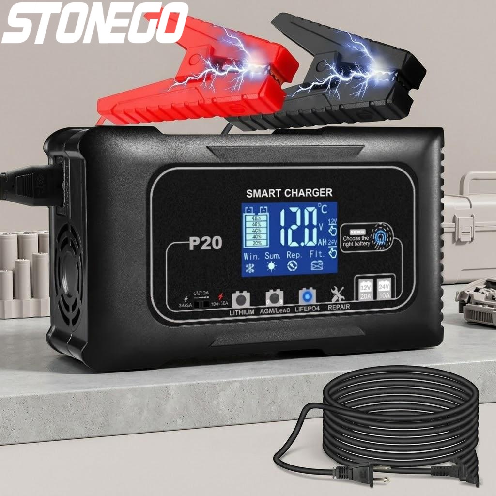 Inteligentna ładowarka i konse – Smart Car Battery Charger 12V 24V 20A recenzja i cena
